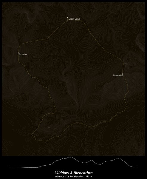 Detail view of a Wainwright map showing Skiddaw area